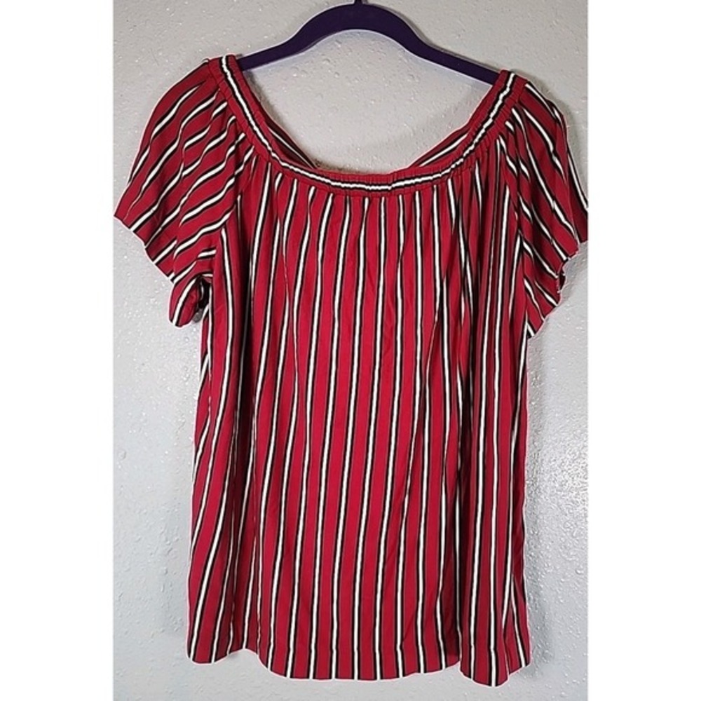 Ann Taylor's loft women's red striped short sleeve Off The Shoulder top sz LG